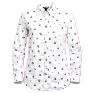 Eddie Bauer Womens Small Floral Button Up Shirt White Cotton Long Sleeve